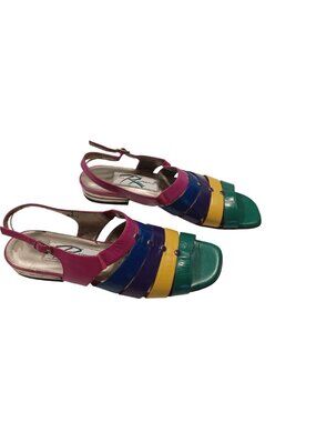 Slingback Sandals Colorblock Leather Strappy Ros Hommerson Retro Women Size 9.5N
